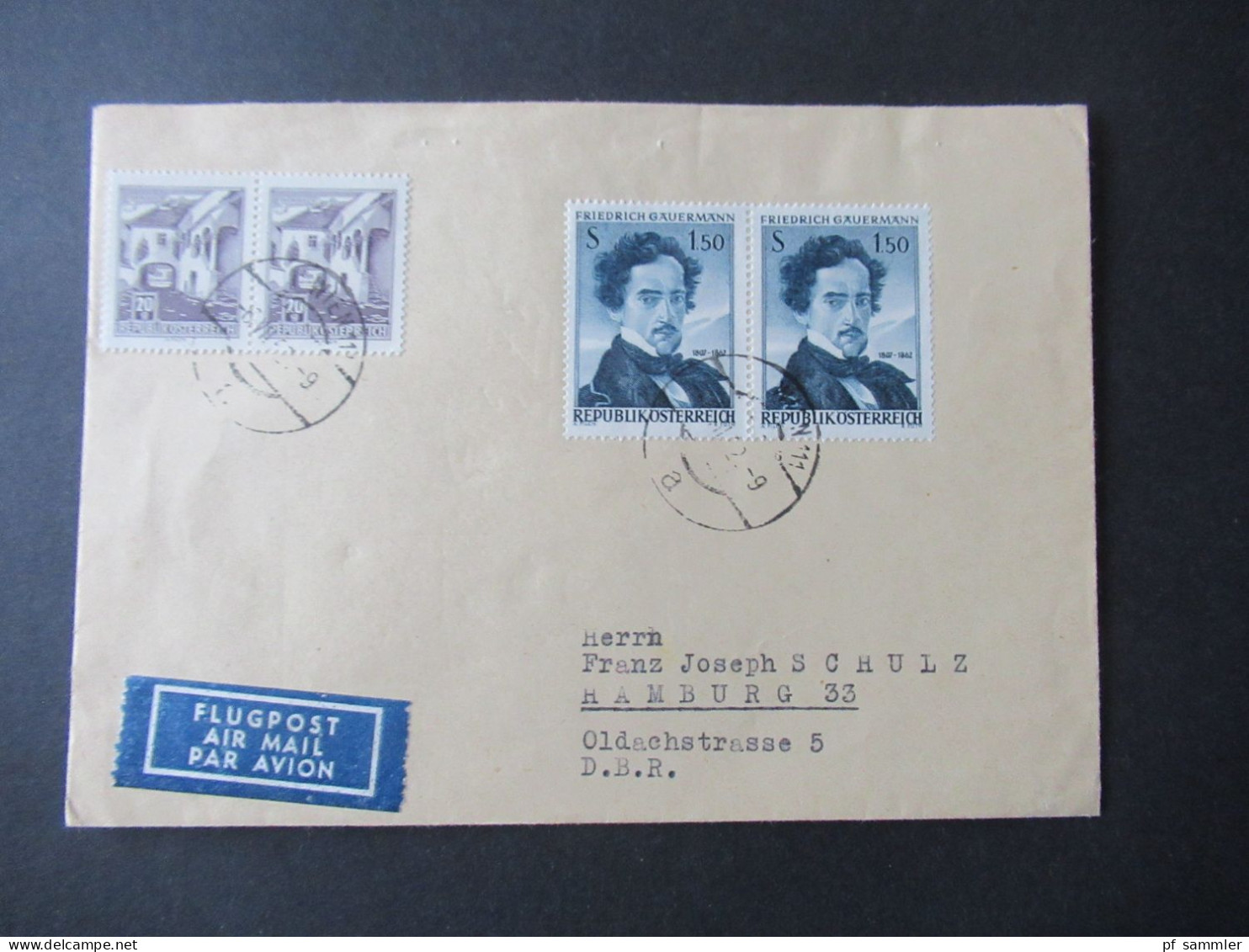 Österreich 1962 Freimarken Bauwerke Und Mi.Nr.1110 (2) MiF Flugpost Air Mail Wien - Hamburg BRD - Briefe U. Dokumente