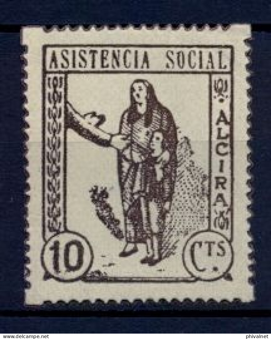 EMISIONES LOCALES GUERRA CIVIL , FES. 5 ** , ALCIRA ( VALENCIA ) , ASISTENCIA SOCIAL - Spanish Civil War Labels