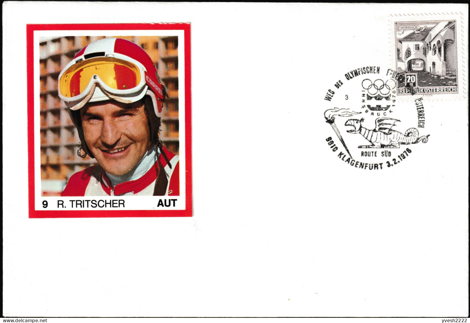 Autriche 1976. Jeux Olympiques D'Innsbruck. Reinhard Tritscher (1946-2018), Skieur Alpin. Dragon - Inverno1976: Innsbruck