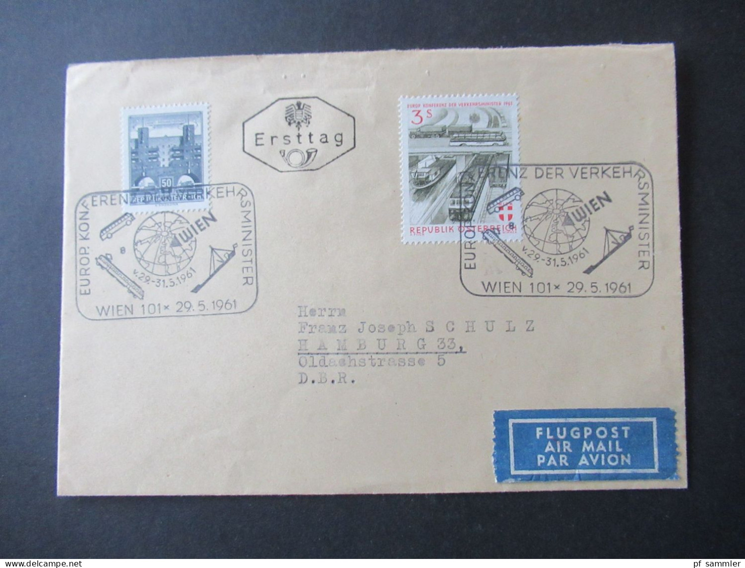 Österreich 1961 Freimarken Bauwerke Und Mi.Nr.1068 MiF Flugpost Air Mail Wien - Hamburg BRD SSt Europ. Konferenz Verkehr - Briefe U. Dokumente