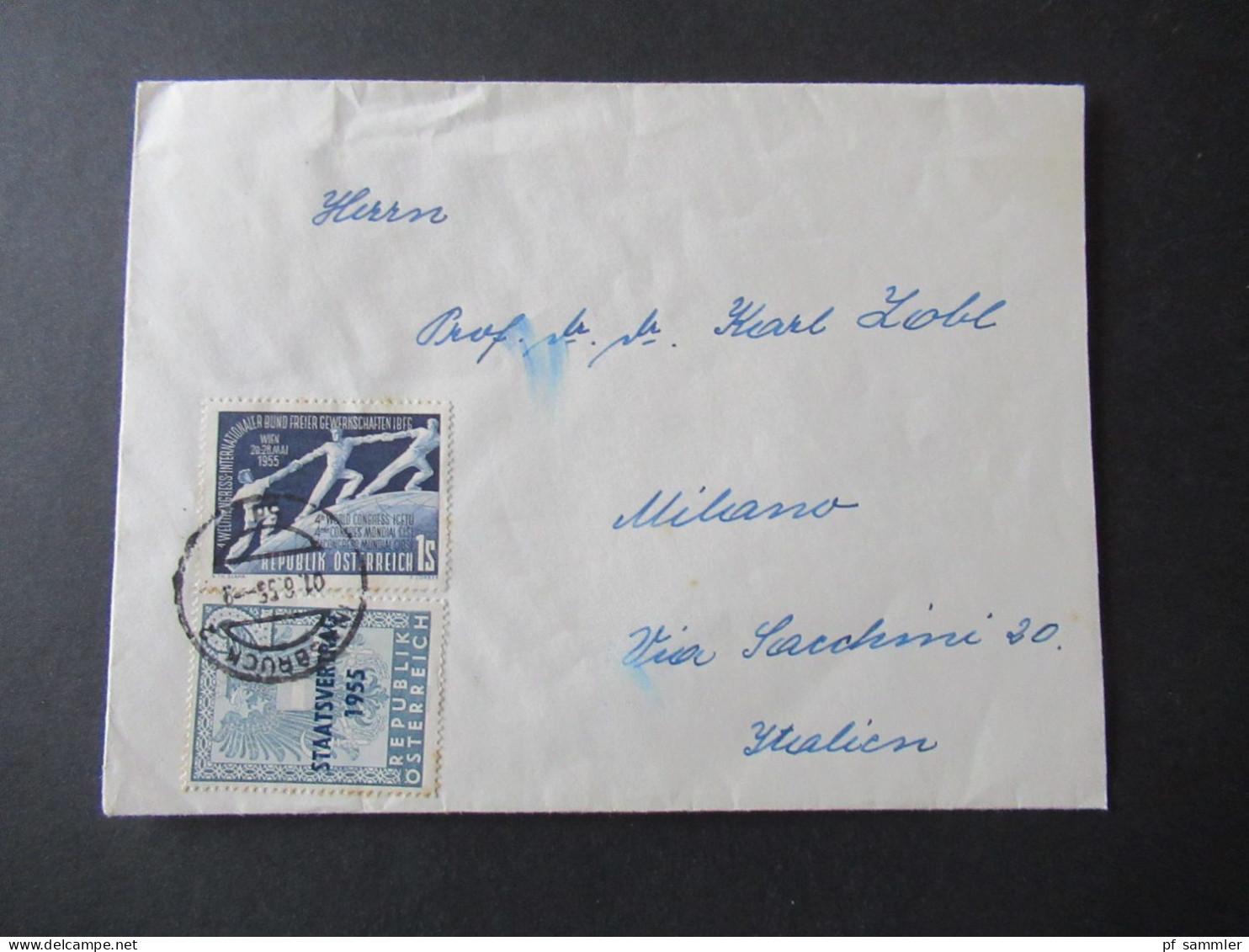 Österreich 1955 Mi.Nr.1017 Und Nr.1018 MiF Tagesstempel Innsbruck Nach Milano Italien - Lettres & Documents