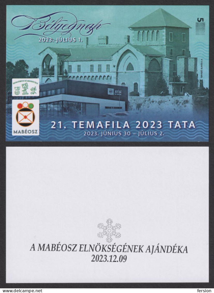 2023 MABÉOSZ Thematic Philatelic Stamp Exhibition / Commemorative Block Sheet / TATA Castle Palace LAKE - GIFT Overprint - Herdenkingsblaadjes