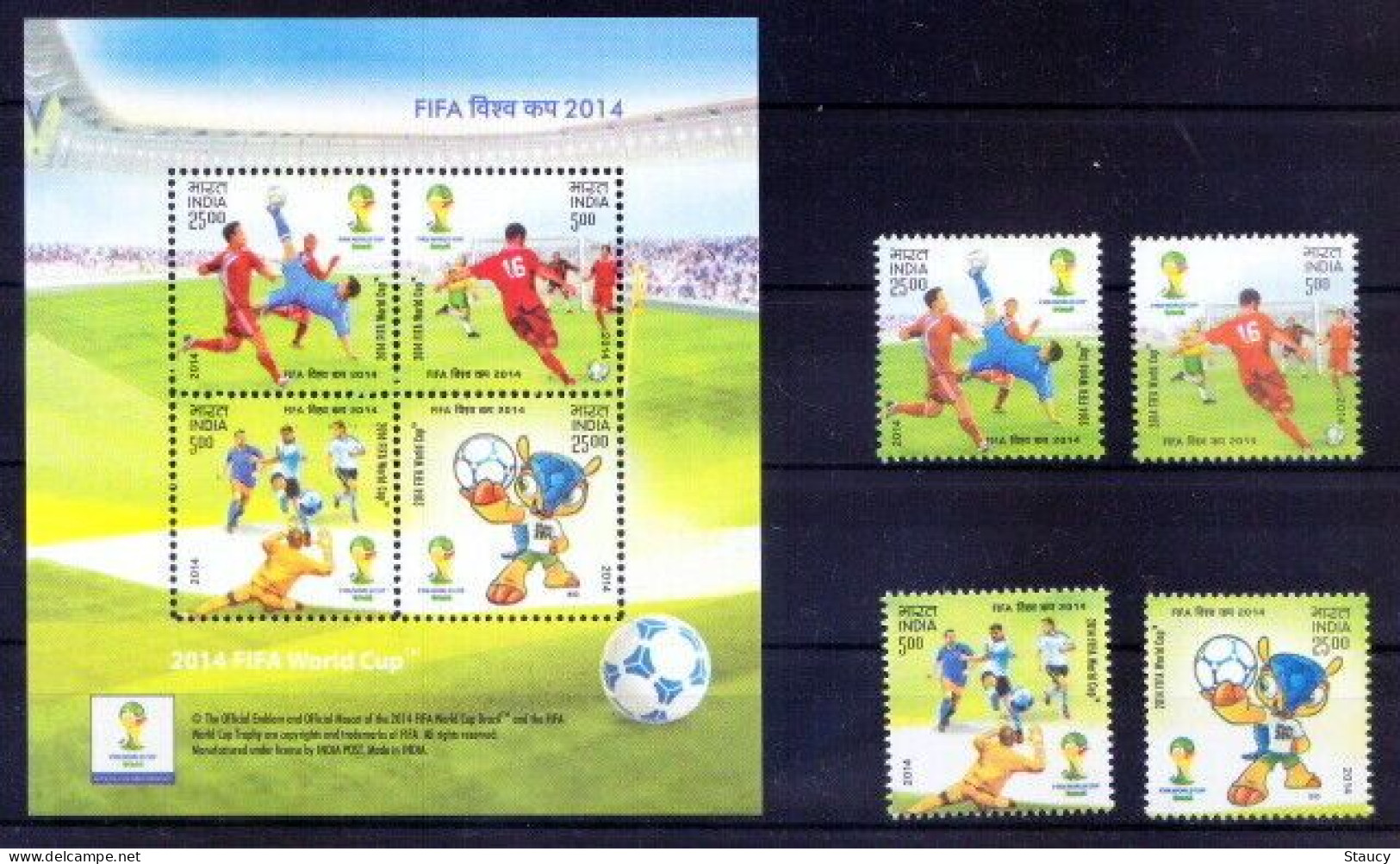 INDIA 2014 FIFA WORLD CUP, BRAZIL 4v MINIATURE SHEET MS + 4v SET MNH (Soccer, Sports, Football) As Per Scan - Ete 2014 : Nanking (JO De La Jeunesse)