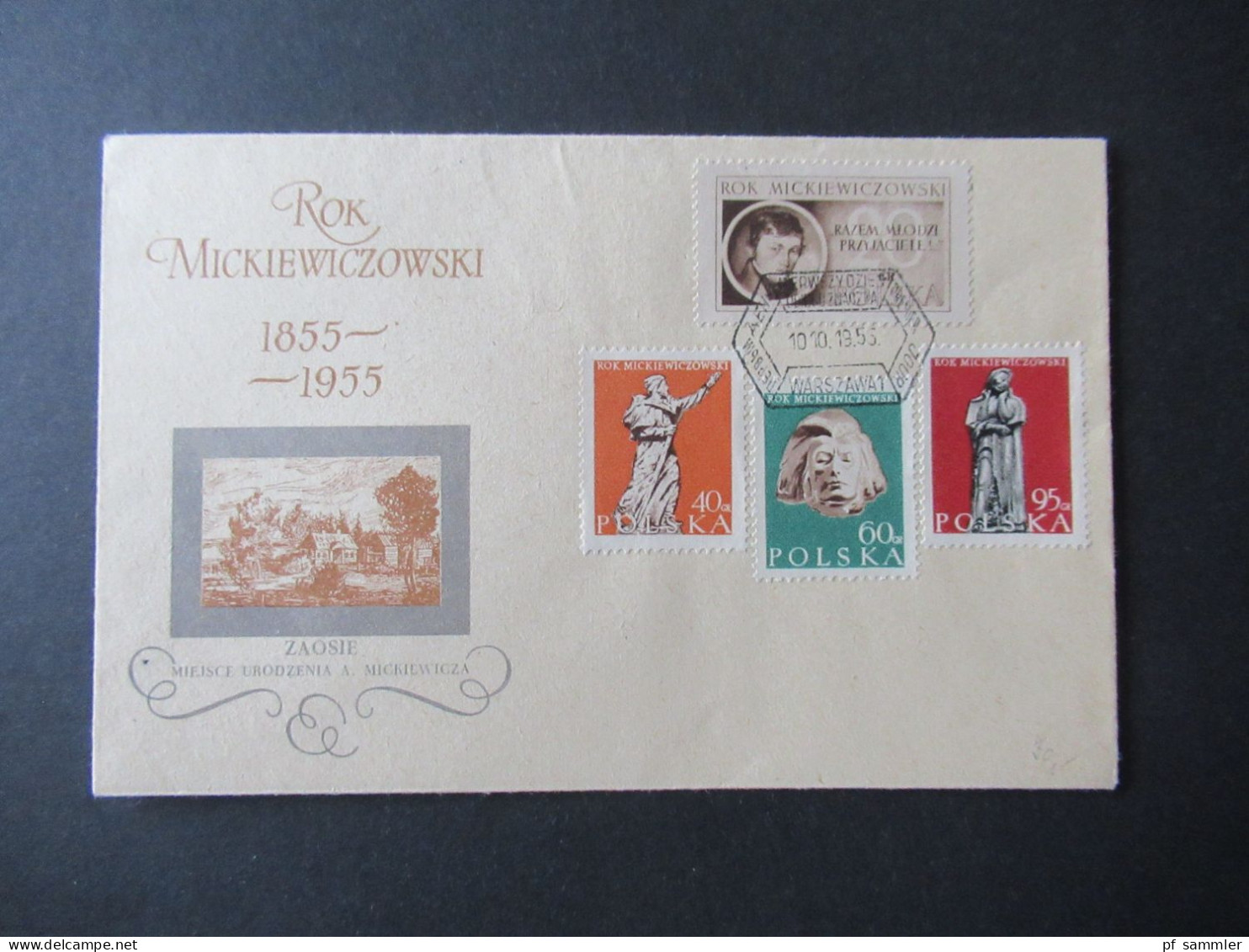 Polen 1955 FDC / Sonderbeleg Rok Mickiewiczowski / Zaosie Miejsce Urodzenia A. Micjiewicza - Storia Postale