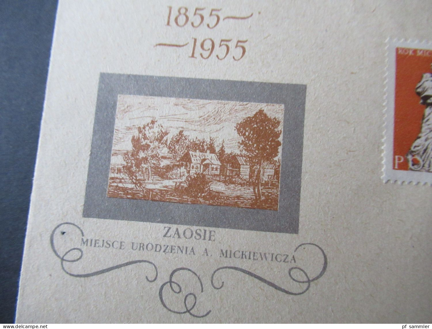 Polen 1955 FDC / Sonderbeleg Rok Mickiewiczowski / Zaosie Miejsce Urodzenia A. Micjiewicza - Brieven En Documenten