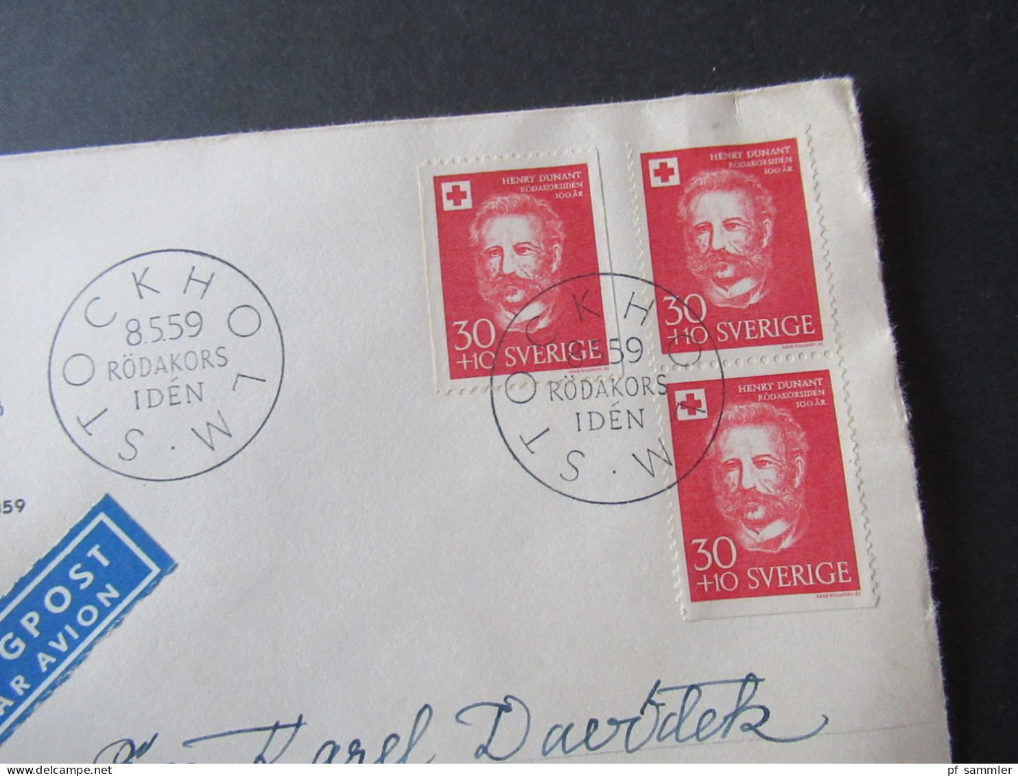 Schweden 1959 FDC / Sonderbeleg Henry Dunant / Rotes Kreuz / Croix Rouge In Die CSR Gesendet - Briefe U. Dokumente