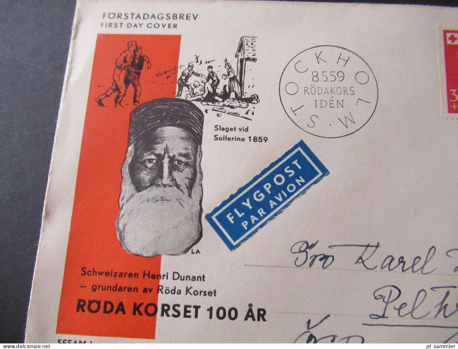 Schweden 1959 FDC / Sonderbeleg Henry Dunant / Rotes Kreuz / Croix Rouge In Die CSR Gesendet - Briefe U. Dokumente