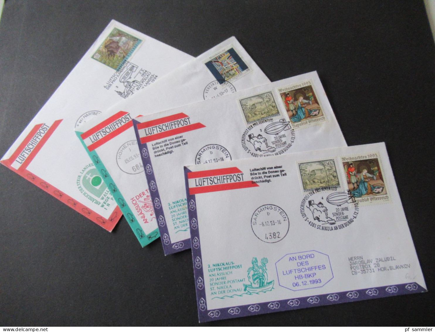 Österreich 1993 Und 94 Luftschiffpost / 2.Nikolaus-Luftschiffpost / Luftschiff HB-BKP 4 Belege In Die CSR Gesendet - Brieven En Documenten