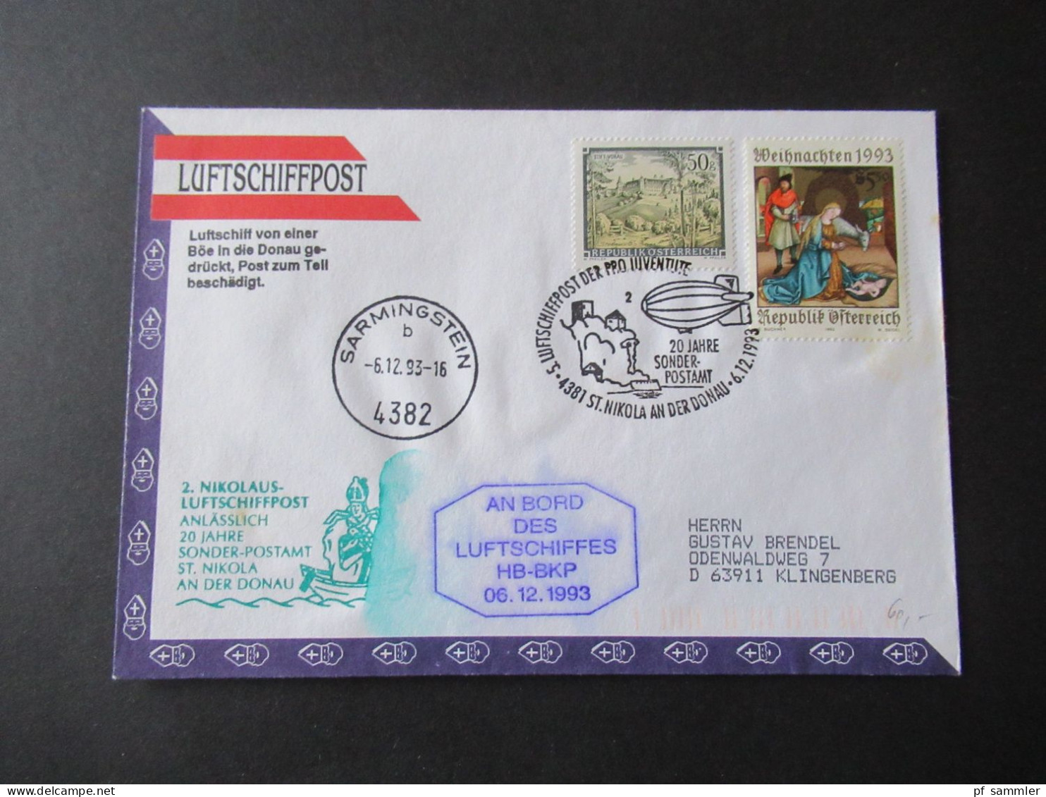 Österreich 1993 Und 94 Luftschiffpost / 2.Nikolaus-Luftschiffpost / Luftschiff HB-BKP 4 Belege In Die CSR Gesendet - Lettres & Documents