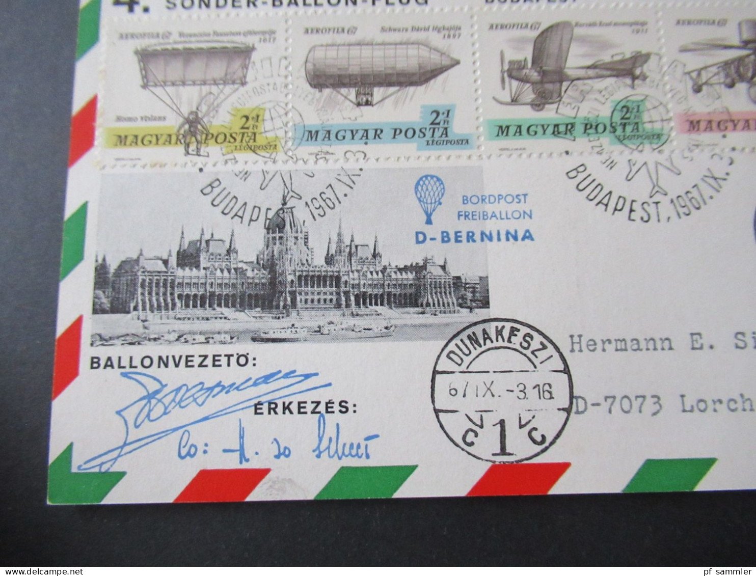 Ungarn 1967 Magyar Ballon Posta Aerofila 67 4. Deutscher Kinderdorf Sonder Ballon Flug Budapest - Hermann E Sieger - Covers & Documents