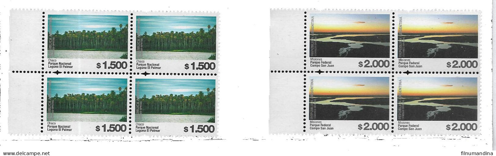 #75340 ARGENTINA 2023 NEW HIGHER DEFINITIVES NATIONAL PARCS RIVER FOREST1500/.2000 Ps BLx4 MNHMNH - Unused Stamps