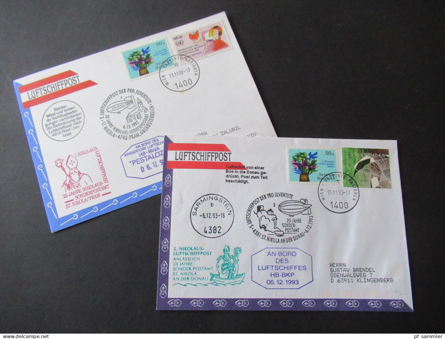 Österreich 1993 Und 92 Luftschiffpost / 1.Nikolaus-Luftschiffpost / Luftschiff HB-BKP Und Pestalozzi HB - BWA - Covers & Documents