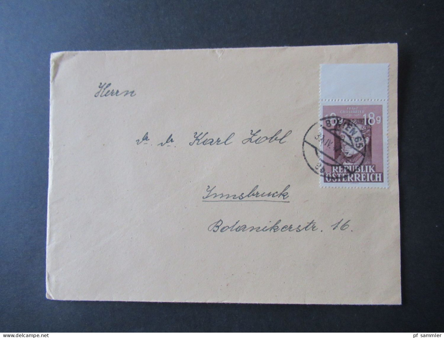 Österreich 1947 75. Todestag Von Franz Grillparzer 2 Belege Aus Dem Bedarf / 1x Oberrand - Brieven En Documenten