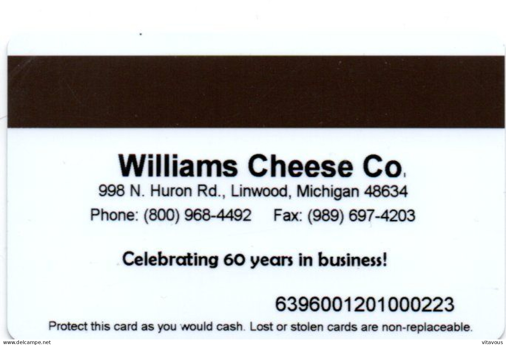 Fromage Williams Cheese Co - Carte Magnétique Fidélité USA États-Unis  Card  (R 864) - Schede Magnetiche