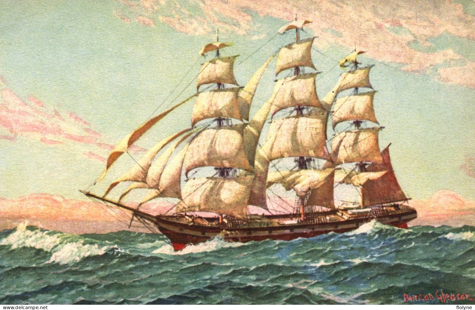 Bateau - Cpa Illustrateur Duncan GLEASON - Voilier 3 Mâts Goélette - Segelboote