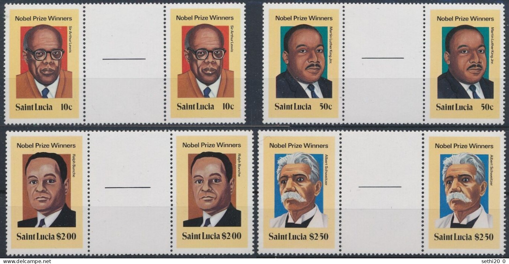 Sierra Leone Nobel Albert Schweitzer Martin Luther King Ralph Baunche Sir Arhur Lewis Gutter Pair   MNH - Albert Schweitzer