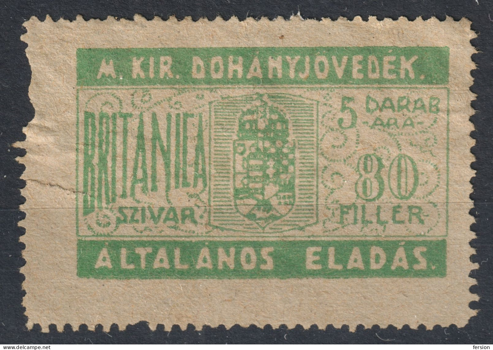 1910 Hungary - Cigarette Cigar Seal Stamp / Tobacco - Fiscal Revenue Tax SEAL Stripe - BRITANICA - Steuermarken