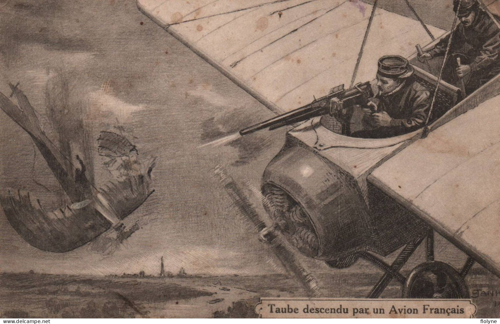 Militaria - Cpa Illustrateur JANKO - Avion Taube Descendu Par Un Avion Français - Aviation Ww1 Guerre 1914 1918 - Guerre 1914-18