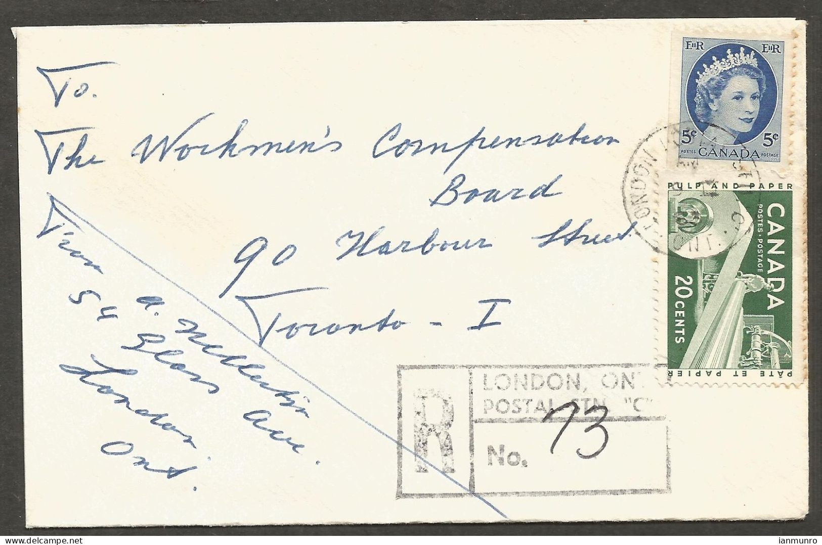 1963 Registered Cover 25c Paper/Wilding CDS London Stn C To Toronto Ontario - Historia Postale