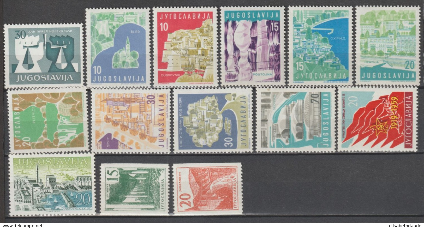 YOUGOSLAVIE - 1955/1959 - 2 PAGES SERIES COMPLETES UNIQUEMENT ! * / MLH (QUELQUES ** MNH) - COTE = 188.5 EUR - Neufs