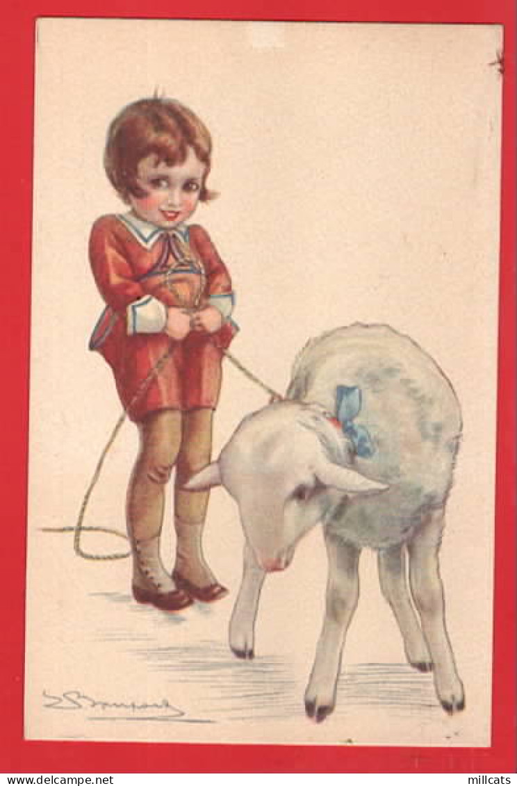 BOMPARD   ART DECO  GIRL AND SHEEP    ITALIAN ART - Bompard, S.