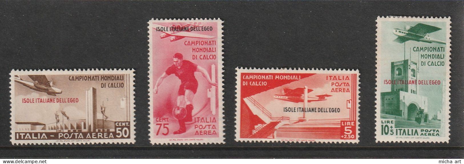Italian Colonies Aegean Islands - Egeo 1934 World Football Cup - Mondiali Di Calcio Airpost Set MH (B389-23) - Aegean