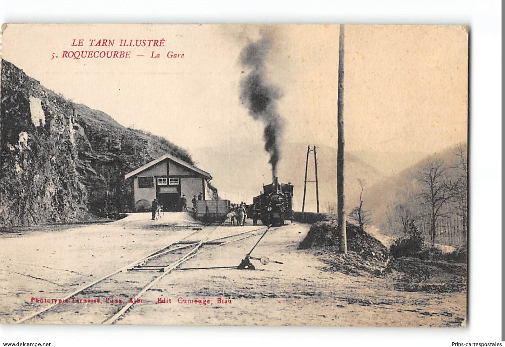 CPA 81 Roquecourbe La Gare Et Le Train Tramway - Roquecourbe