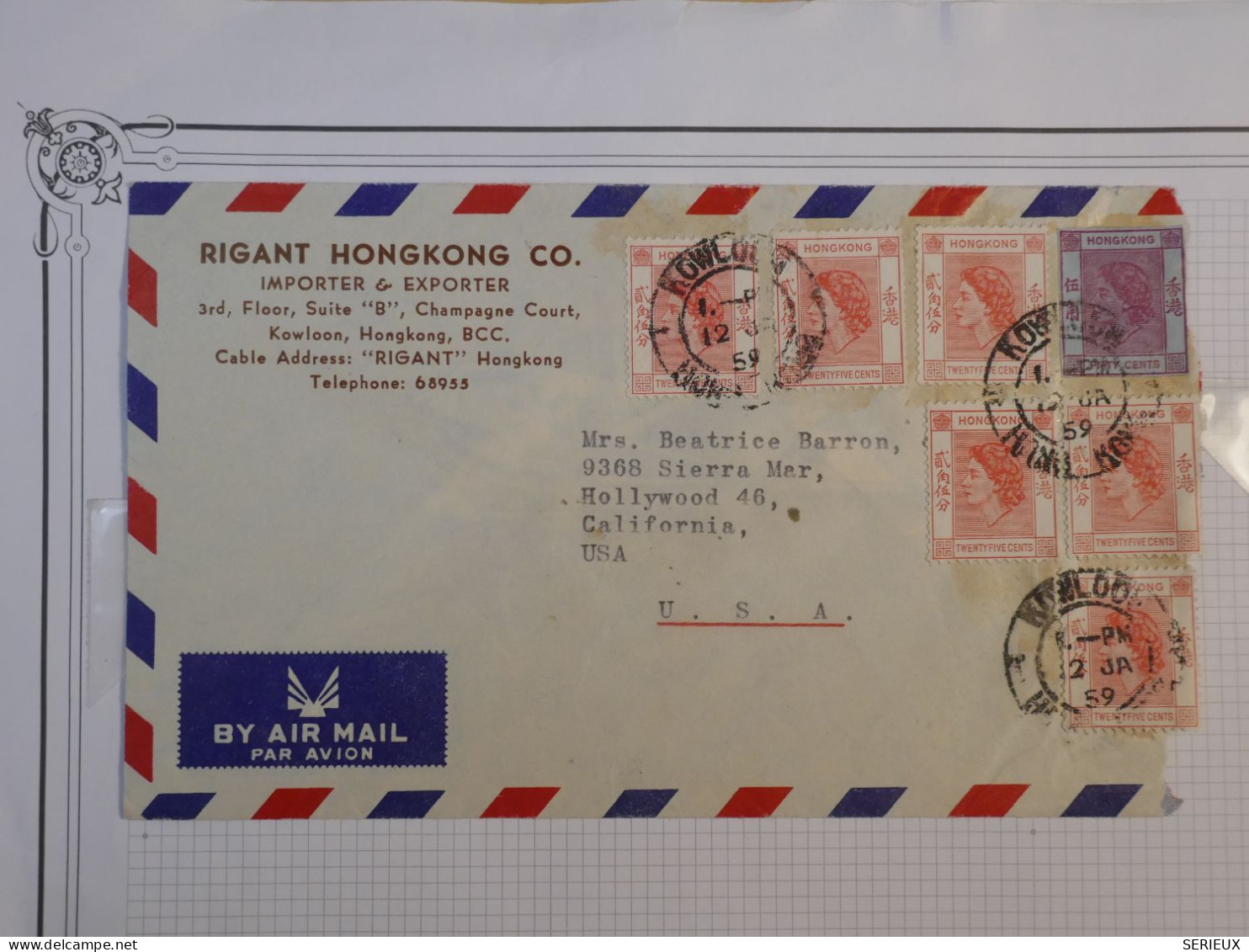 DG2 HONG KONG CHINA  BELLE LETTRE  1953  A HOLLYWOOD USA   +AFF. INTERESSANT++ +++ - Lettres & Documents