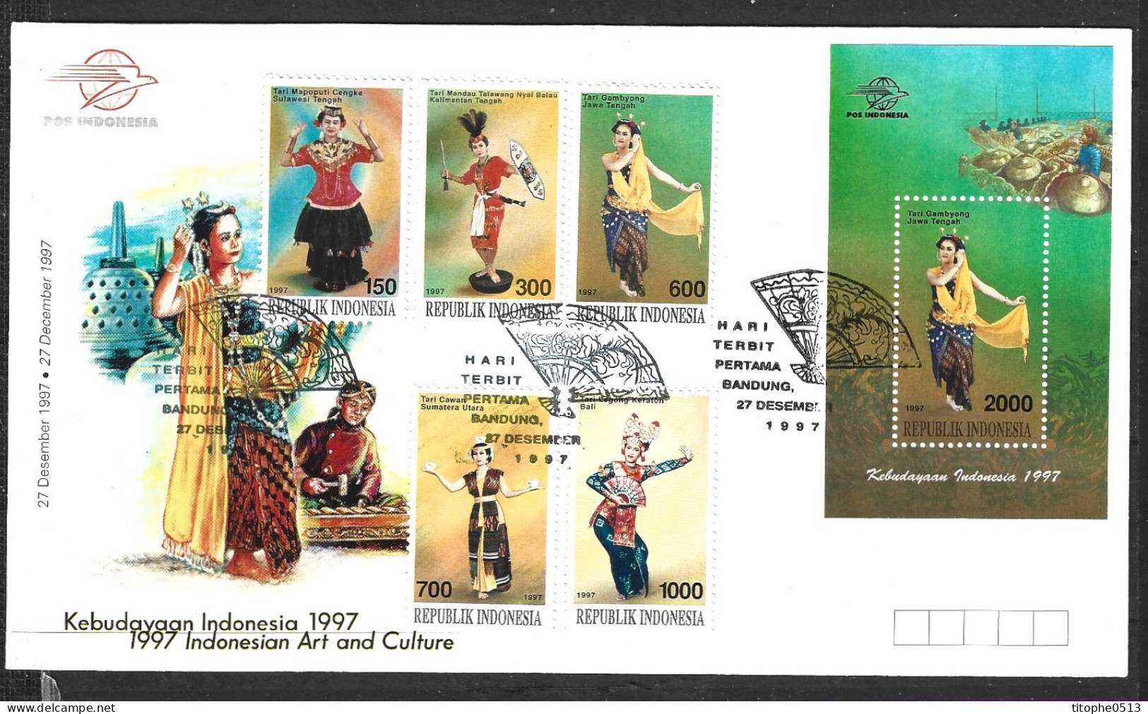 INDONESIE. N°1565-9 + BF 120 De 1997 Sur Enveloppe 1er Jour. Danses Traditionnelles. - Danse