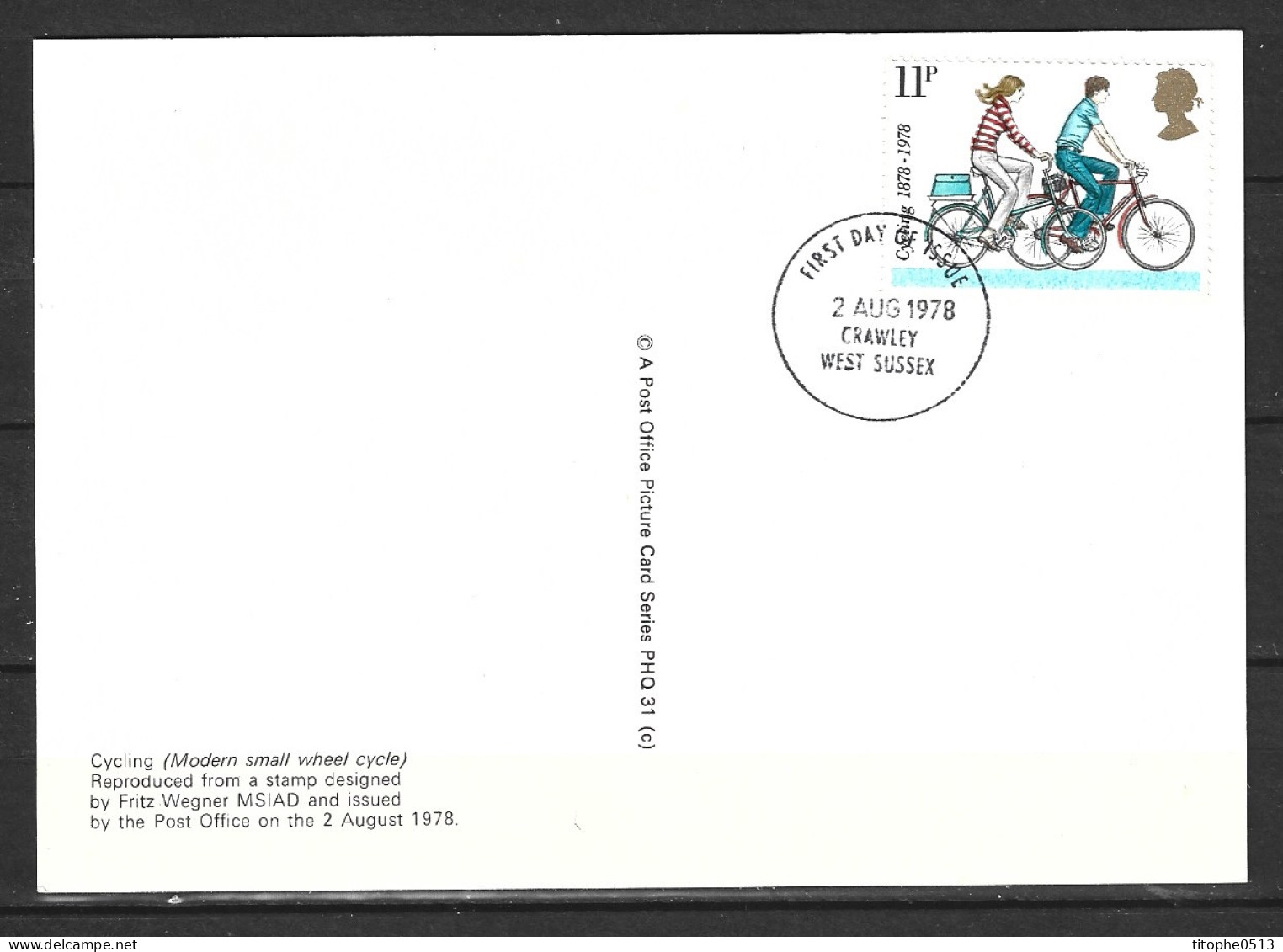 GRANDE-BRETAGNE. N°874 De 1978 Sur Carte. Bicyclettes. - Vélo