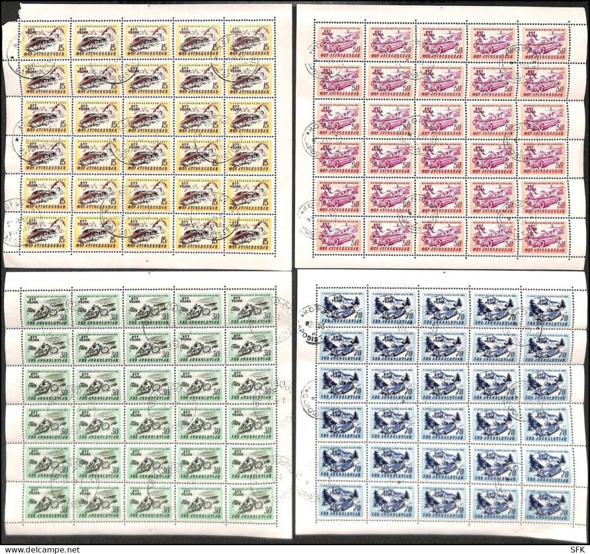 1953 COMPLETE SHEETS Of 30  : Auto Racing 4 Values Canceled - Afgestempeld
