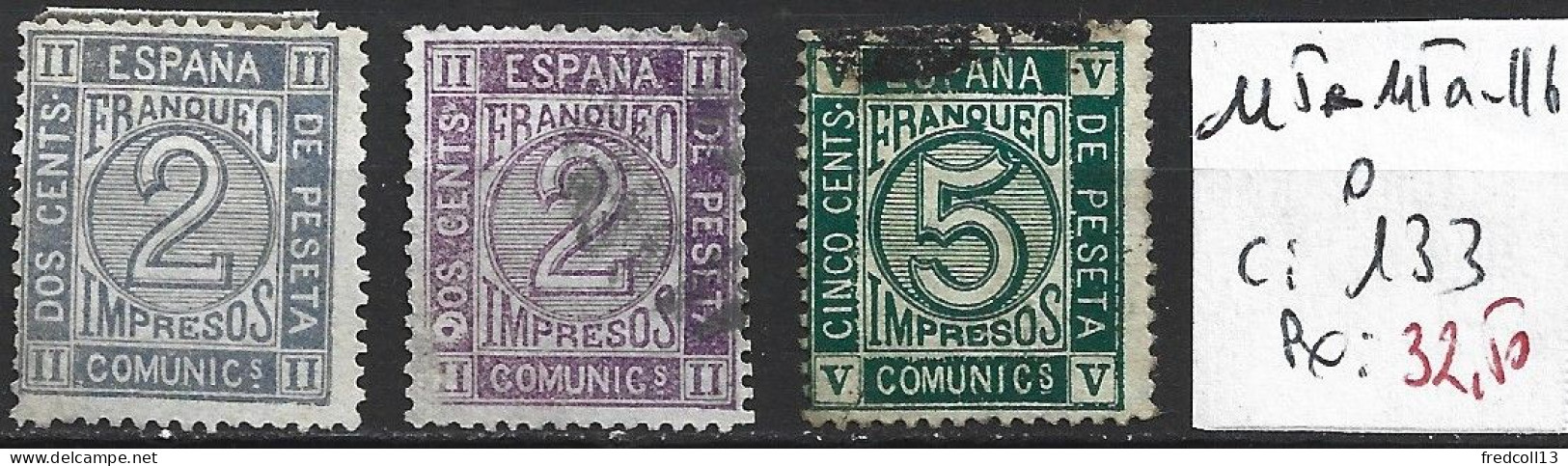 ESPAGNE 115-115a & 116 Oblitérés Côte 133 € - Used Stamps
