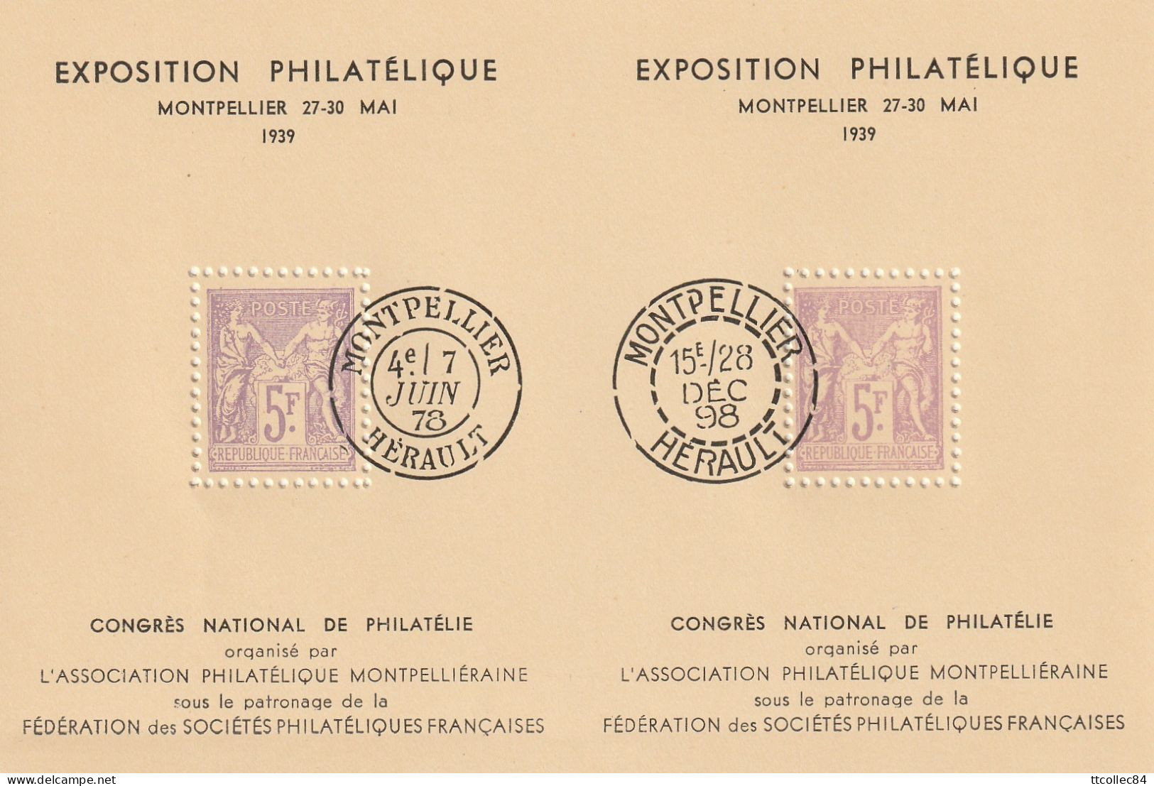 1939-Exposition Philatélique Montpellier-Fac Simile Sage - Esposizioni Filateliche