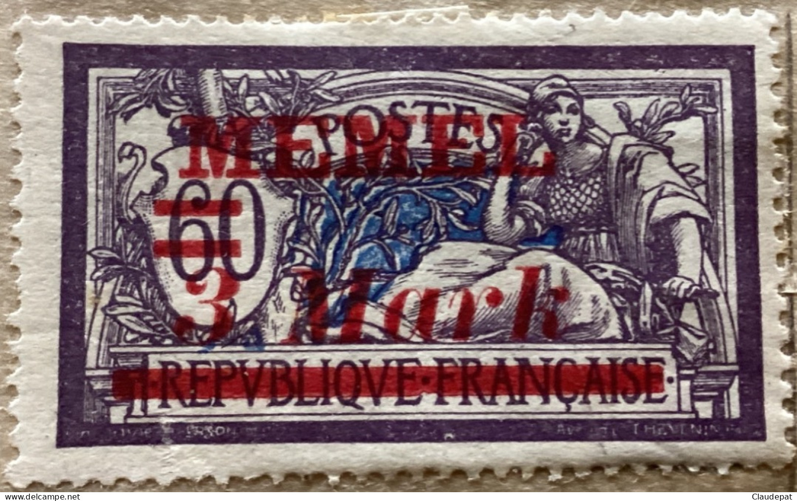 Memel 1921, N°35 YT, 3/60M/C, Violet Grisâtre Bleu Cobalt, Neuf Charnière Très Bon état - Ungebraucht