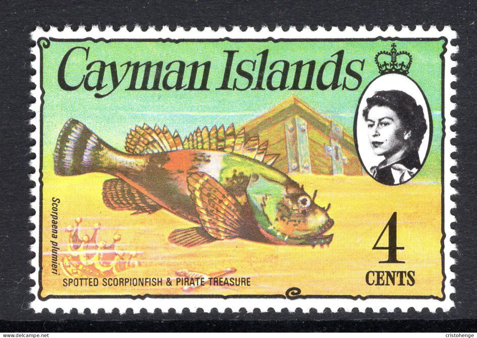 Cayman Islands 1974 Pirates, Treasure, & Marine Life - 1st Wmk. - 4c Scorpionfish & Treasure MNH (SG 348) - Cayman Islands