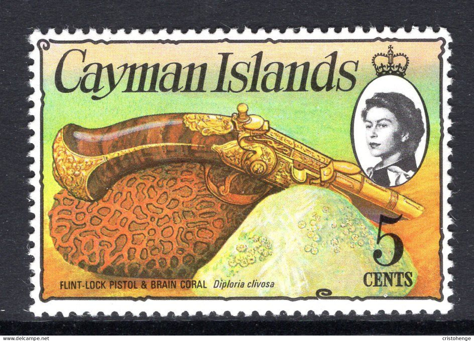 Cayman Islands 1974 Pirates, Treasure, & Marine Life - 1st Wmk. - 5c Coral & Flintlock MNH (SG 349) - Cayman Islands