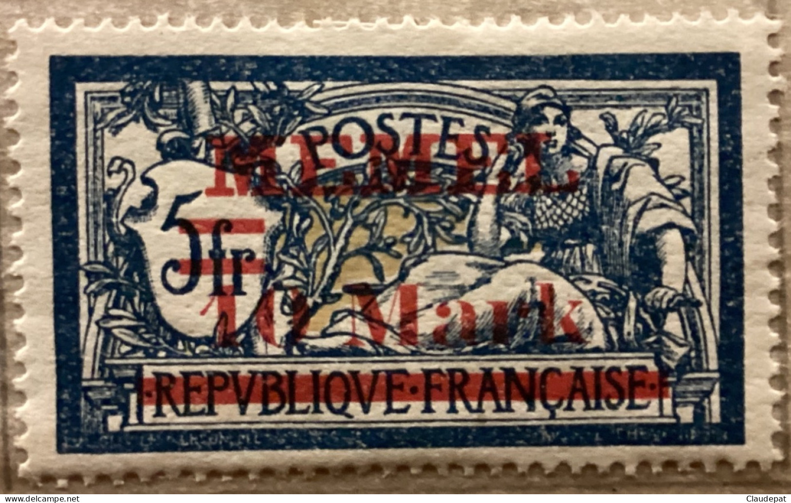 Memel 1921, N°36 YT, 10/5M/Fr, Bleu Noirâtre Ocre, Neuf Charnière Très Bon état - Unused Stamps