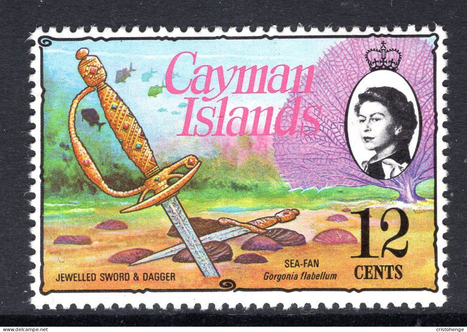 Cayman Islands 1974 Pirates, Treasure, & Marine Life - 1st Wmk. - 12c Sword & Dagger MNH (SG 353) - Cayman Islands