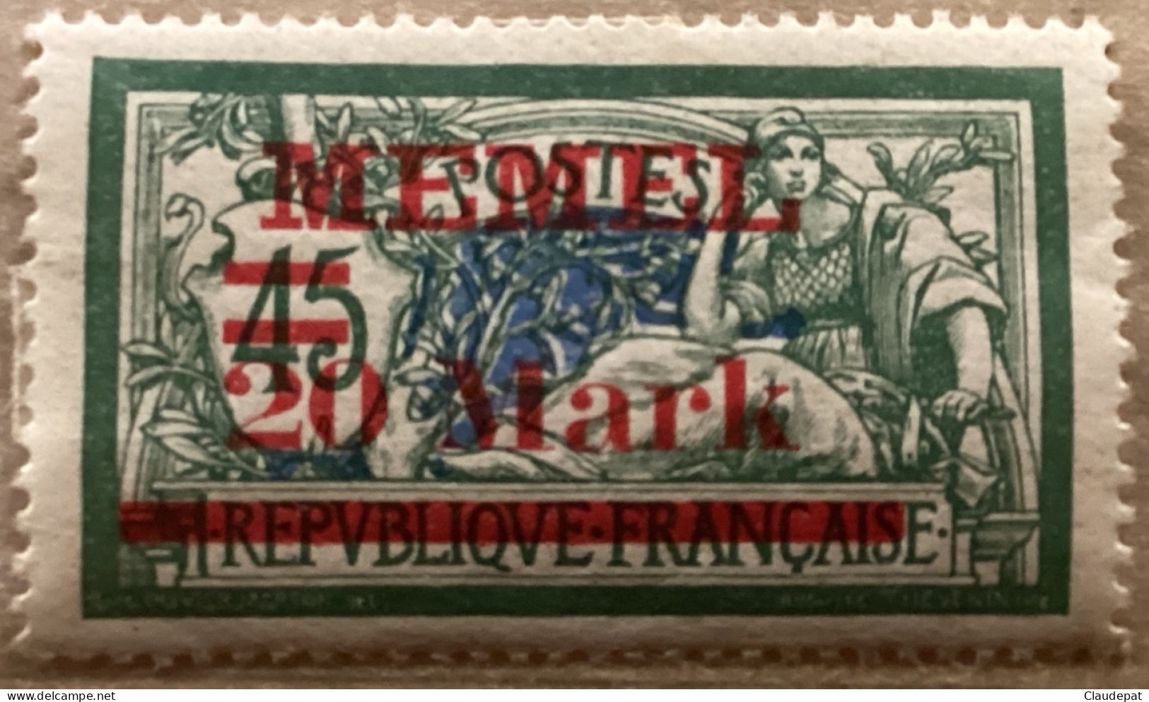 Memel 1921, N°37 YT, 20/45M/C, Vert Foncé Bleu Outremer, Neuf Charnière Très Bon état - Nuovi