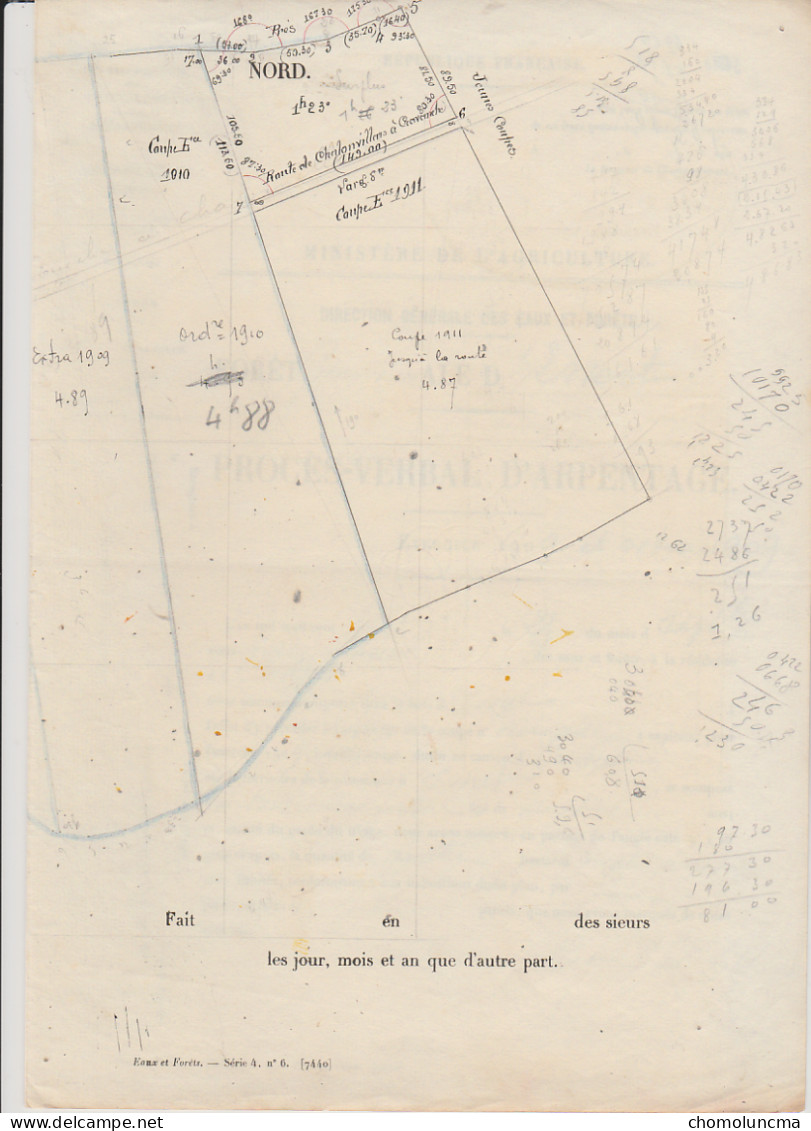 ONF 1909 Eaux Et Forêts Très Beau Plan Document D' Arpentage Forêt D'Essert Canton De Coudret 67 Belfort - Andere Pläne