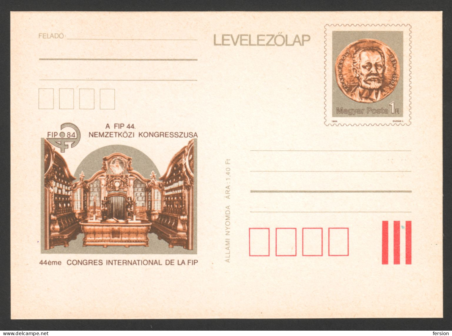 Carl Von Than Károly Chemist FIP Congress Pharmacy 1984 HUNGARY STATIONERY POSTCARD / Medal Pharmacy - Pharmacy