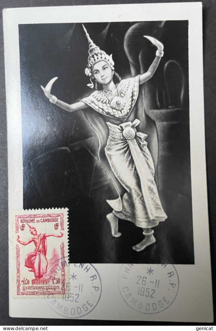 Carte Maximum 1952 Cambodge N° 9 Danseuse Apsara Du 26/11/1952 - Kambodscha