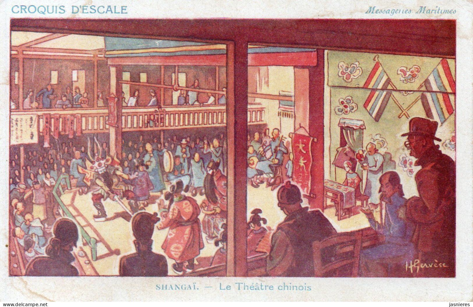CPA Henri GERVESE - Croquis D'Escale : SHANGAI - Le Théâtre Chinois - Edit. Hermieu - Gervese, H.