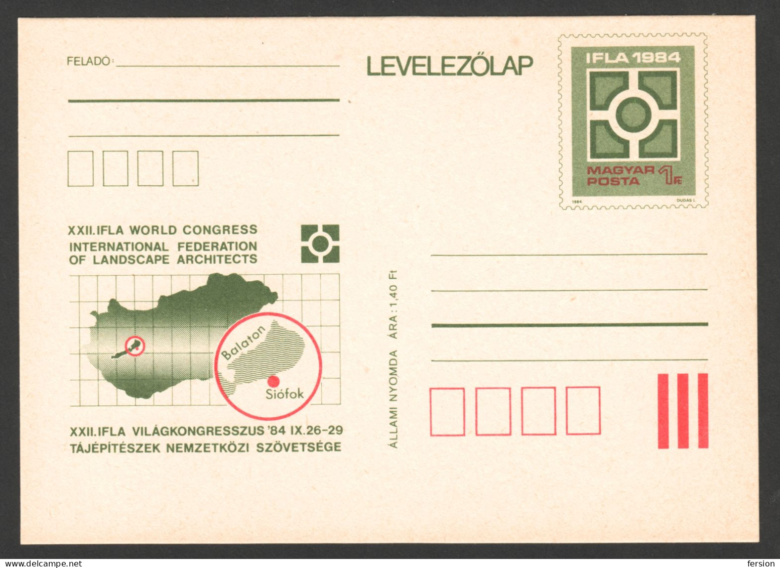 BALALTON Lake Siófok IFLA Congress LANDSCAPE ARCHITECTURE / 1984 Map HUNGARY -  STATIONERY POSTCARD Not Used - Clima & Meteorología