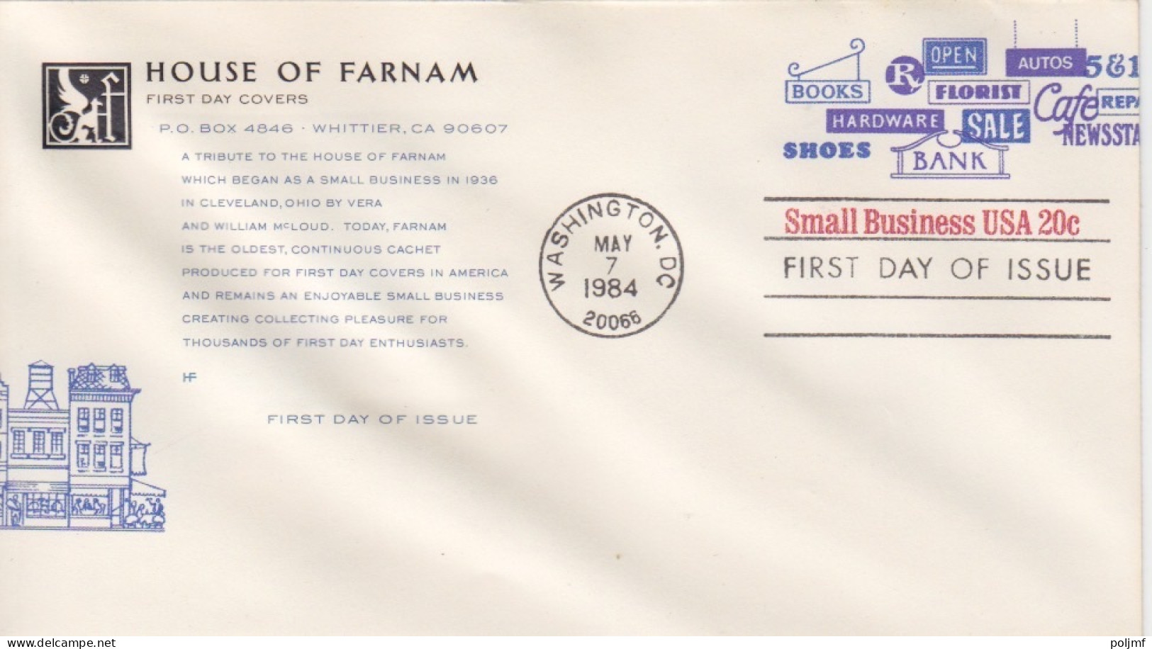 FDC "House Of Farnam" Obl. Washington Le 7 May 1984 Sur Entier 20c Small Business - Cartas & Documentos