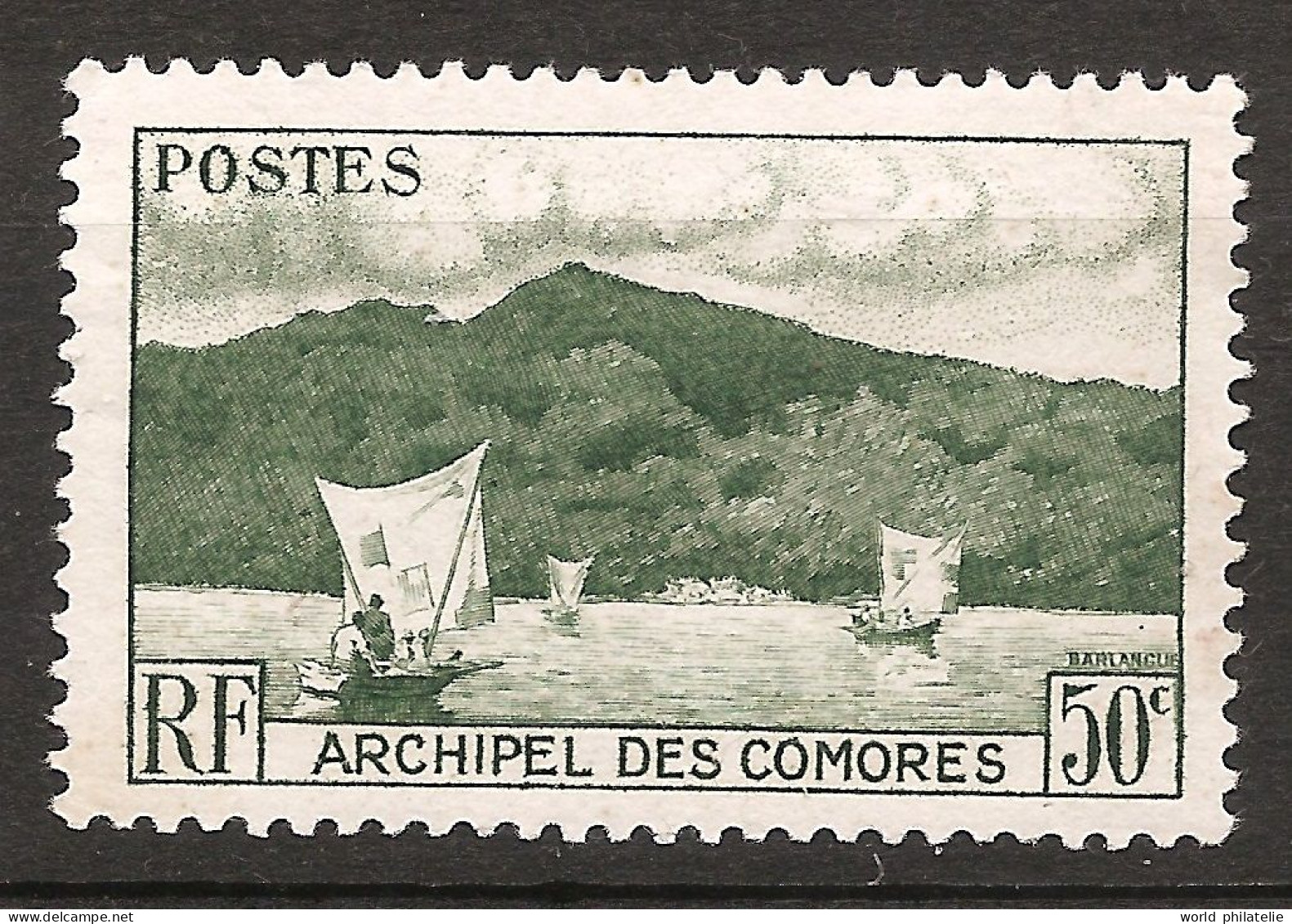 Comores 1950 N° 2 Iso O Pirogue, Ile, Site, Baie D'Anjouan, Voilier, Voile, Pêche, Volcan, Mont Karthala, Forêt Pluviale - Usati