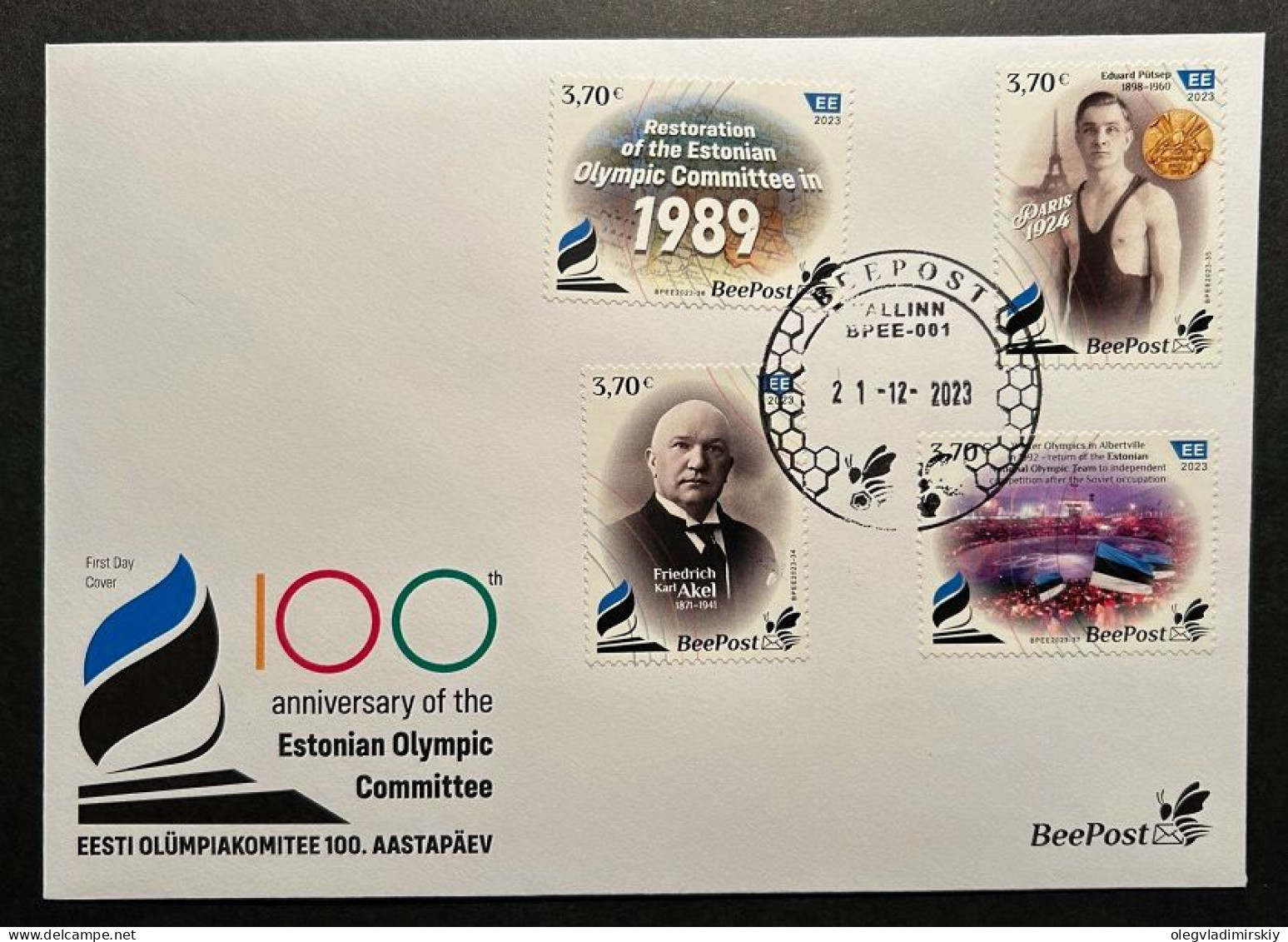 Estonia Estland Estonie 2023 National Olympic History 1923-2023 Olympics NOC 100 Ann BeePost Set Of 4 Stamps FDC - Sommer 1924: Paris