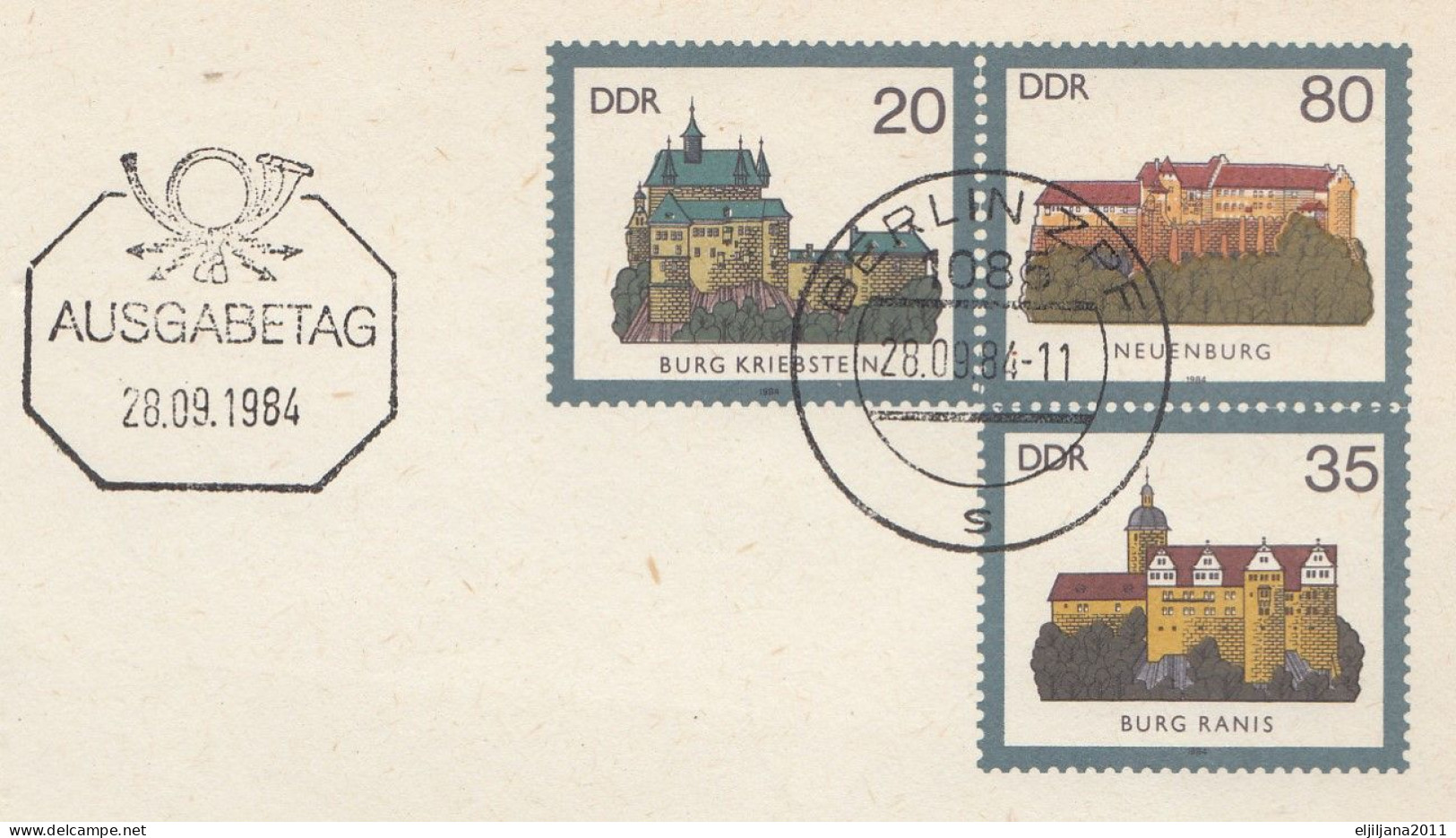 ⁕ Germany DDR 1984 ⁕ "Burgen Der DDR" / Postal Stationery ⁕ 3v Unused Cover FDC Ausgabetag / WERMSDORF - Umschläge - Ungebraucht