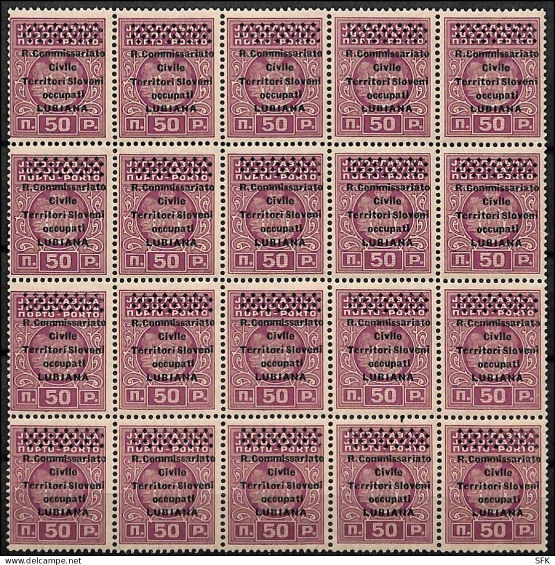 1941 Block Of Twenty Postage Due Stamps With R. Commisariato Civile...MNH - Lubiana