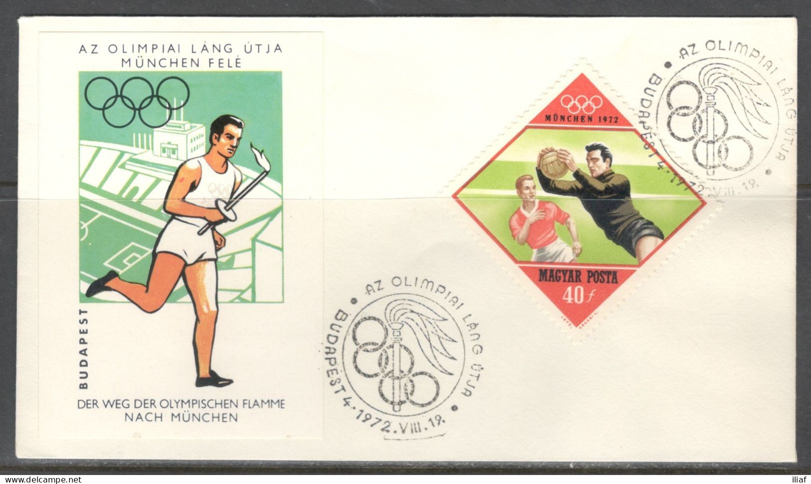 Hungary. The Journey Of The Torch For The XX Munich Olympics 1972. Budapest, 19.08.1972  Special Cancellation - Briefe U. Dokumente